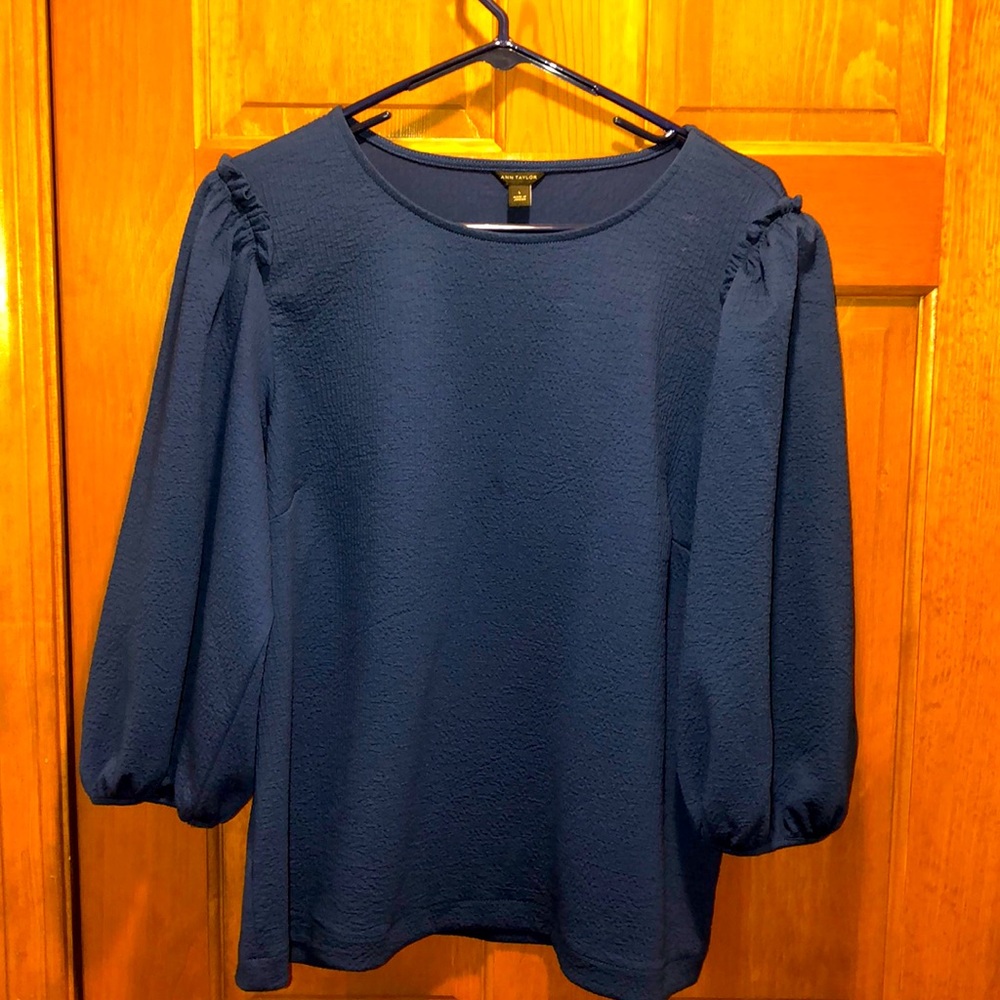 Ann Taylor Puff Sleeve Top, Large Blue
